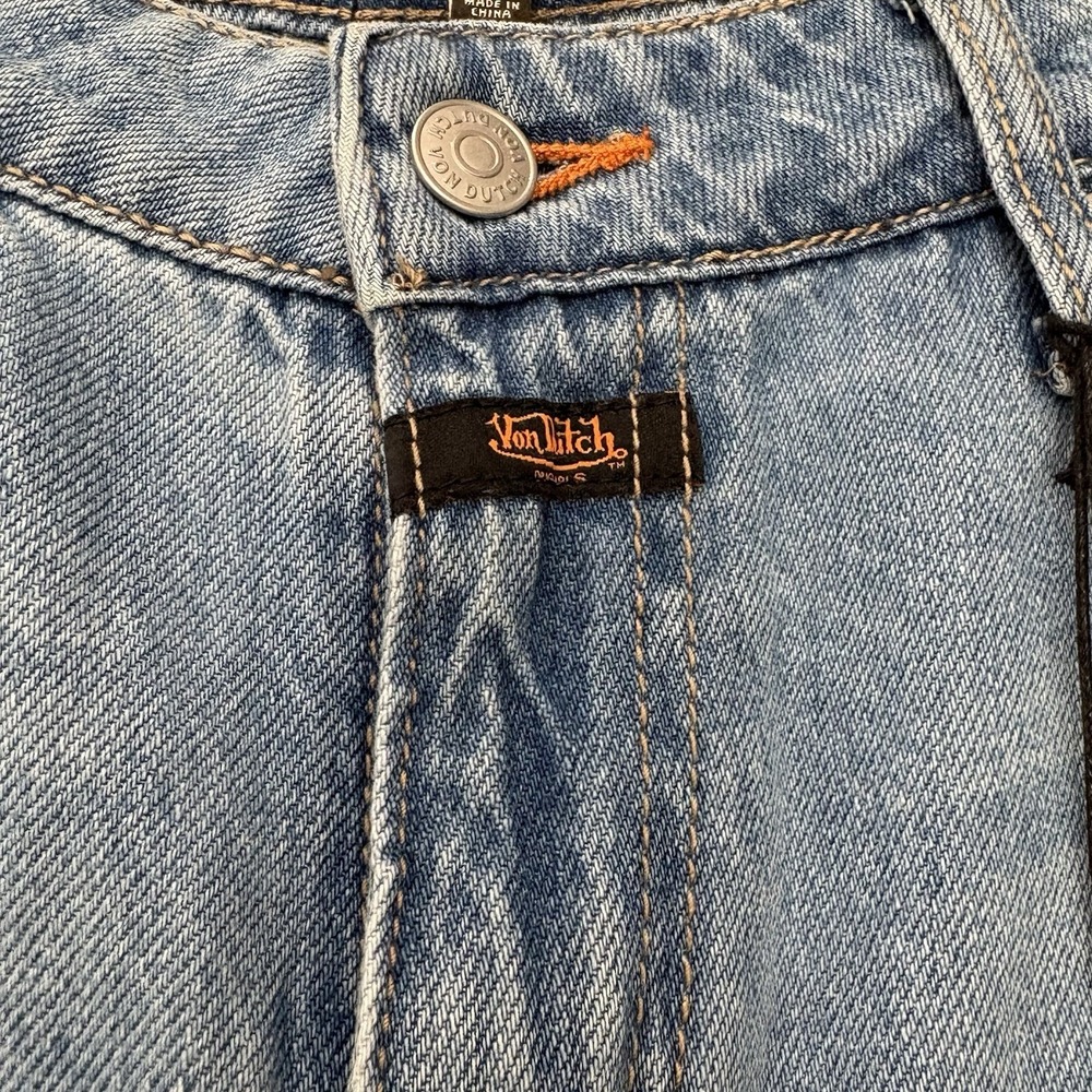 Von Dutch Women Extra Wide Leg Flare Jeans Loose Sz 27 Patch Embroidered Y2K 90s - Picture 3 of 9